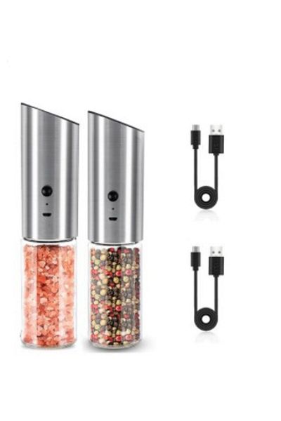 Choice 2PCs Electric Salt and Pepper Grinder Set USB Rechargeable Eletric Pepper Mill Shakers Automatic Spi