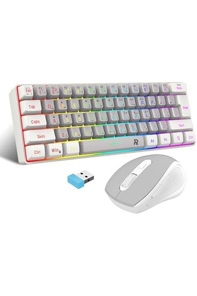 ROCK POW Arabic English 2.4G Wireless Gaming Keyboard and Mouse Combo, Include Small 60% Merchanical