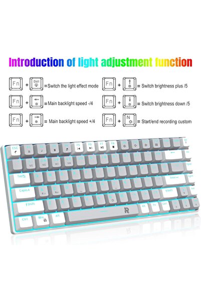 ROCK POW 70% Wired Mechanical Gaming Keyboard, 84-Key Ice Blue Backlit Mini Keyboard