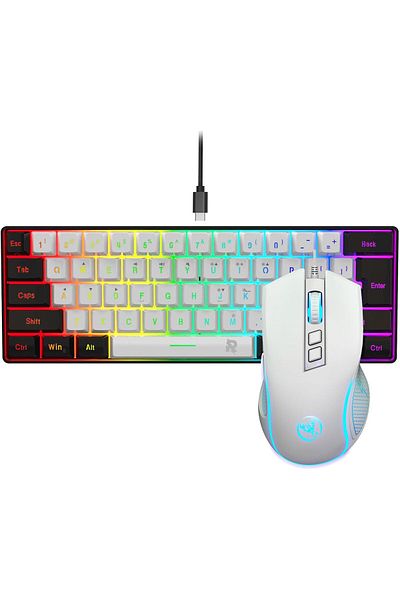 ROCK POW Wired Gaming Keyboard and Mouse Combo, Include Mini 60% Mechanical Feel Keyboard, Ergonomic