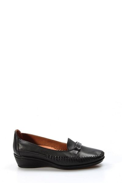 Ayakkabıhane Genuine Leather Inside and Outside Black Women's Comfortable Heeled Casual Shoes Ah07359261211