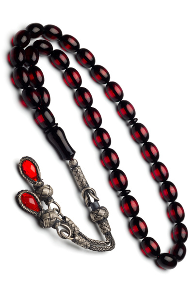 EHİNOS Men's Silver Tassel 8X12Mm Red Vernier Fire Amber Rosary