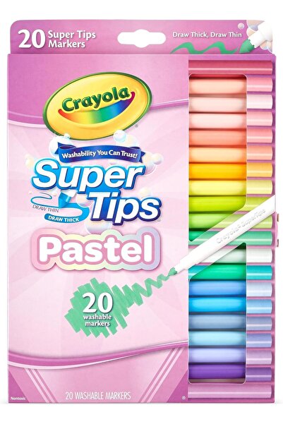 Crayola 20 Super Tips Pastel Washable Markers- Amerikan-Nontoxic- 20 Yıkanabi...