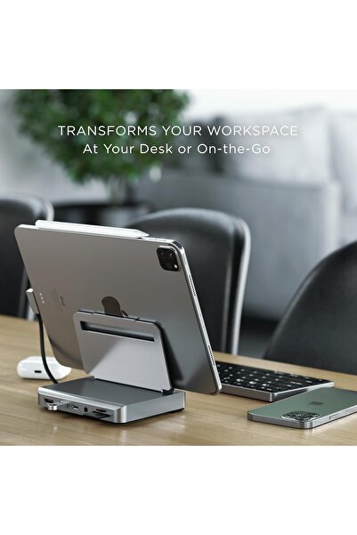 Satechi حامل ومحور لجهاز iPad، محور USB-C 6 في 1، حامل قابل للطي - 60 واط USB-C PD، 4K HDMI، USB-A Data P