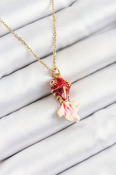 norsary 316L سلسلة فولاذية نموذج السمكة الحمراء قلادة نسائية باللون الذهبي