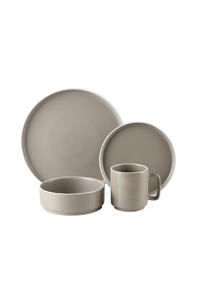 Bien Servi 16-Piece Contemporary Design Stoneware Dinner Set Beige