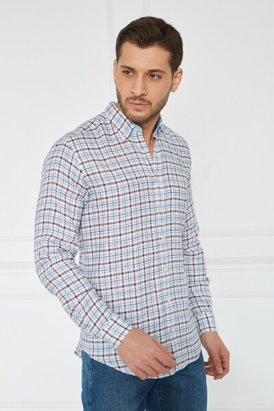 Paşahan Giorgianni Lapel Button Plaid Linen Slim Fit Shirt