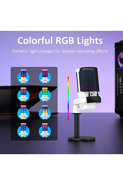 FlashHawk RGB Gaming Microphone for PC/PS5 with Volume Controlling, Pop Filter, Condenser Mic with Quick Mute