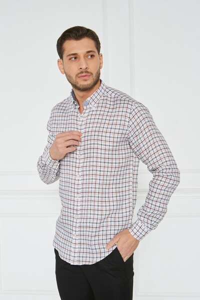 Paşahan Giorgianni Lapel Button Plaid Linen Slim Fit Shirt