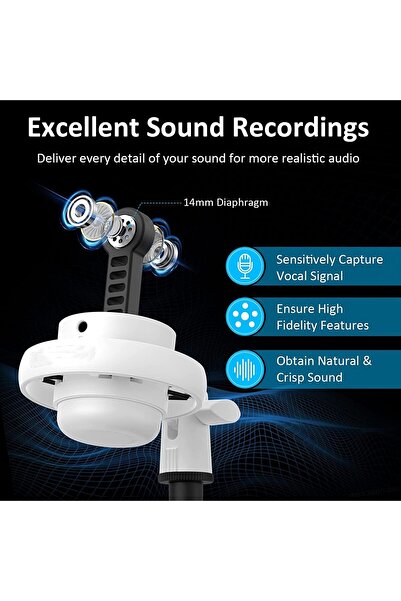 FlashHawk RGB Gaming Microphone for PC/PS5 with Volume Controlling, Pop Filter, Condenser Mic with Quick Mute