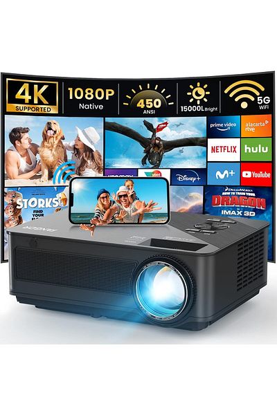 FANGOR WiFi Bluetooth Projector - 1080P Native HD Outdoor Movie Projectors Support 300" Screen, HiFi
