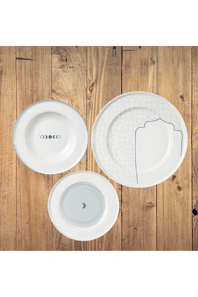 Bien Servi 18-Piece Moon Pattern Newbone Dinner Set White and Grey
