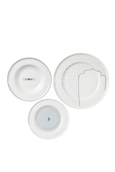 Bien Servi 18-Piece Moon Pattern Newbone Dinner Set White and Grey