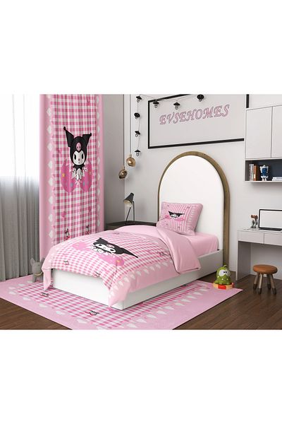 EVSEHOMES Pink Kuromi (Fon Curtain 70X260 Two Wings - Bedding Set - Choose Carpet Size)