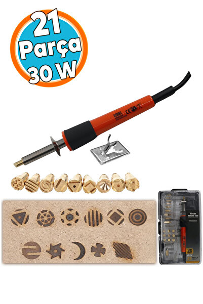 NZB Elektrikli Ahşap Yakma Havyası Lehimi 30 W Kalem Oyma Gravür Seti Pyrography Metal Uç 21 Parça