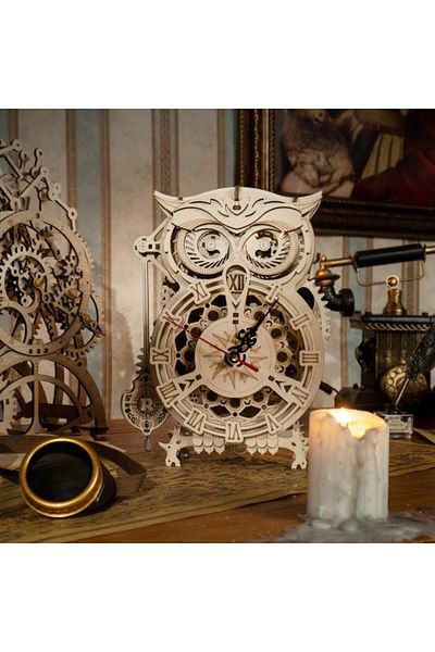 Robotime Vintage Owl Clock - 3D Mechanical Wooden Puzzle - 161 Pieces