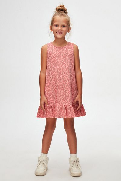 LOVETTI Pomegranate Flower Leaf Pattern Girls' Ruffled Bell-Bottomed Dress
