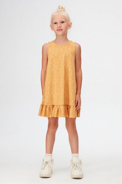 LOVETTI Mustard Drop Pattern Girls' Ruffled Bell-Bottom Dress