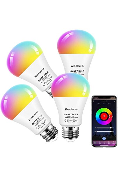 Generic لمبات ريدير E27 أليكسا الذكية، مصباح إضاءة واي فاي RGB، مصباح LED A60 خافت اللون 9 وات، قابل للتعتيم، متغير اللون