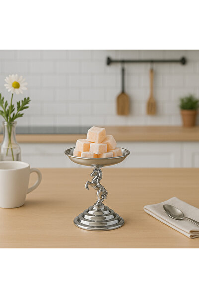 Fiyakalı Ürünler Atölyesi 3'lü Atlı Lokumluk, Çay Ve Kahve Yanı Sunumluk, Metal Şekerlik, Makaronluk