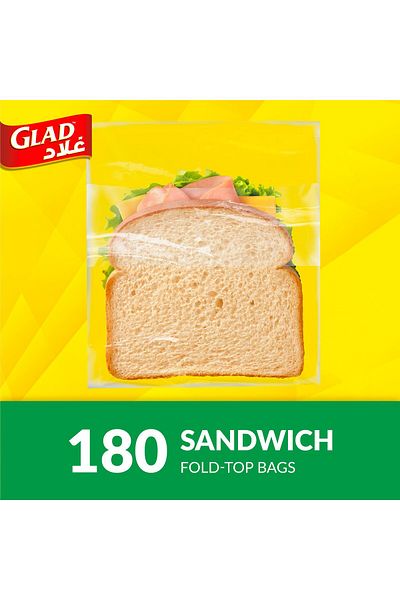 Glad Sandwich Fold-Top Bags, Size 13.5cm x 16cm 180 pcs