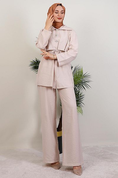 GİYZAMİLA Pervin Trousers Double Suit Cream