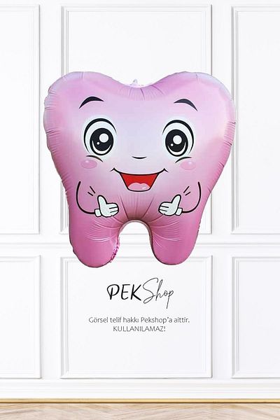 PEKSHOP Pink Tooth Foil Balloon Tooth Wheat First Tooth Party Balloon