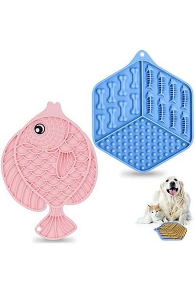 KingAcc Set de 2 covorașe KingAcc pentru hrană pentru câini/pisici, silicon, albastru/roz