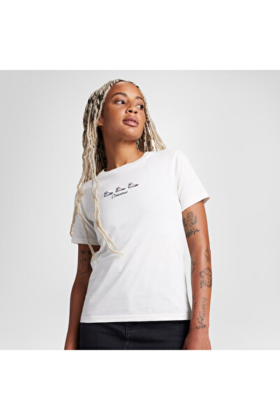 Converse High Tops Kadın Nakışlı Krem T-Shirt