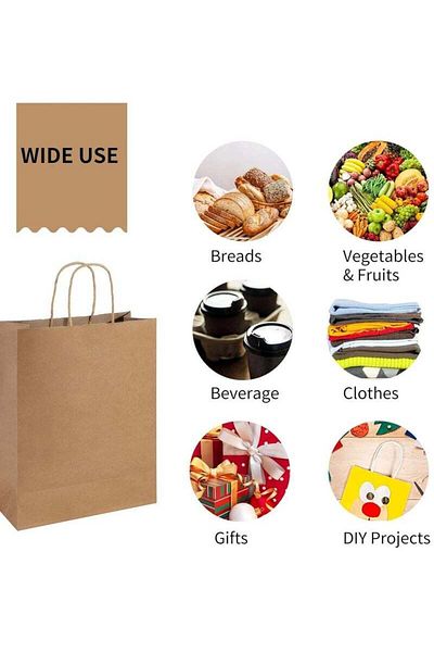 COOYA 100 Khaki Coloured Paper Bags, Loose with Handles, 8x4.75x10.5cm, DIY Free, for Gifts or Shopping