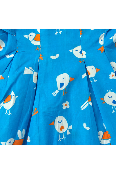 KeeBee Organic Cotton Blue Birdie Printed Girls Iris Dress