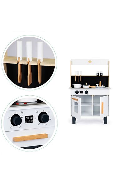 SMARTIC Wooden kitchen for children, with sink, hob, oven, storage cabinet and 8 accessories included