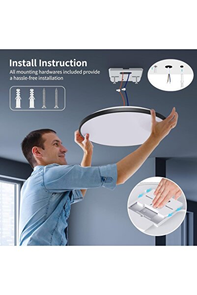 Generic مصباح سقف ذكي من ريدير أليكسا، مصباح سقف RGBIC واي فاي، 30 سم، مصباح LED قابل للتعتيم 24 واط، مثبت على الحائط C