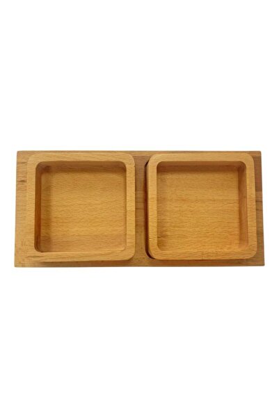 Saban Natural Wooden Snack and Breakfast Plate – Presentation Plate with 2 Bowls and Tray T34