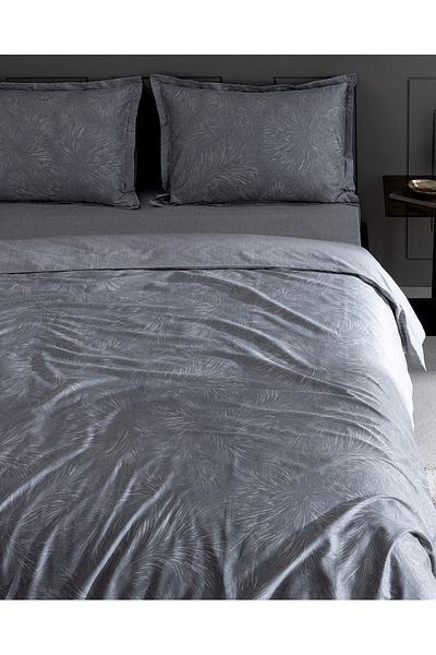 Madame Coco Vannes Single 100% Cotton Printed Satin Duvet Cover Set - Stone