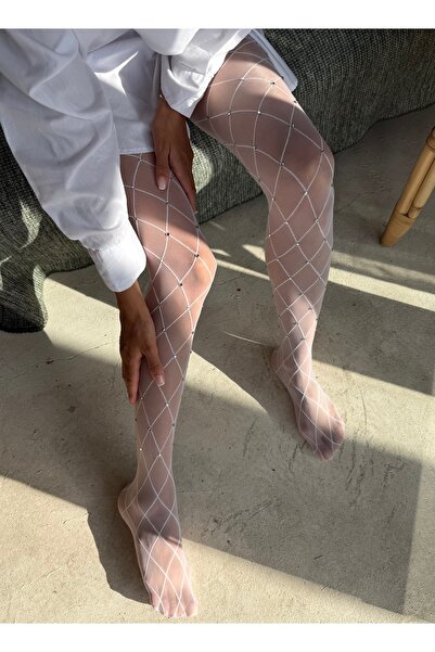 MONVUER LEJOE BEYAZ TAŞLI KIZ ÇOCUK KÜLOTLU ÇORAP