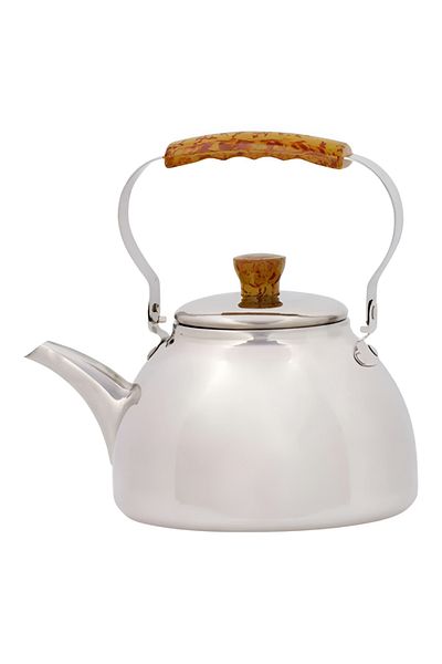 Bister Stainless Steel Leak-Proof Wide Mouth Tea Kettle with Wooden Handle Silver and Brown 1.5 Liter
