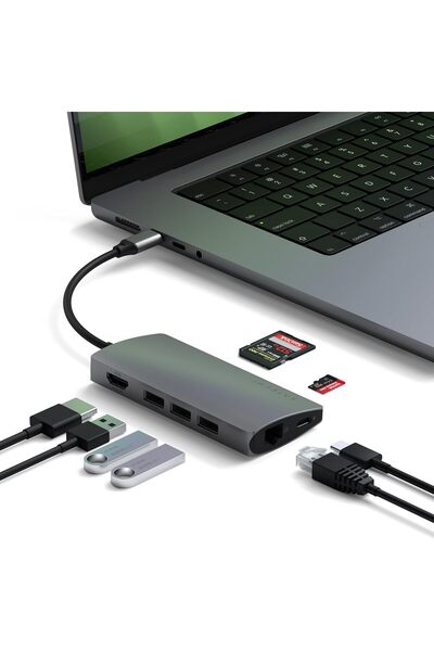 Satechi 8-in-1 USB-C Hub Multiport Adapter V2, 4K HDMI, 115W USB C PD Charging, 3 USB-A, Ethernet, M