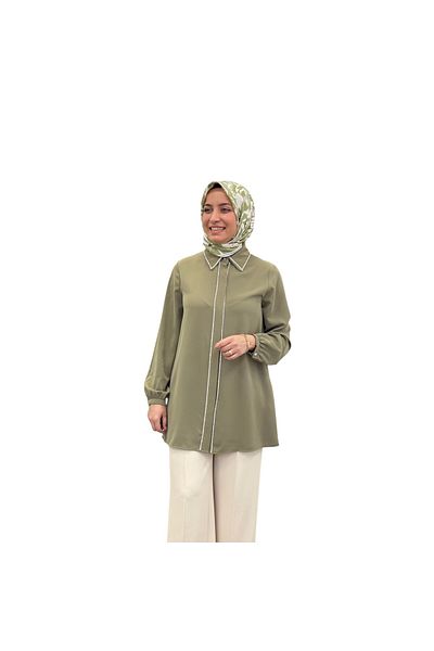 Armine Women's Collar and Front Stone Embroidered Shirt Tunic 25Yt301