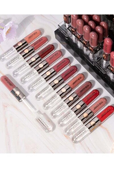 FOR LOVER أحمر شفاه + ملمع شفاه 12 قطعة