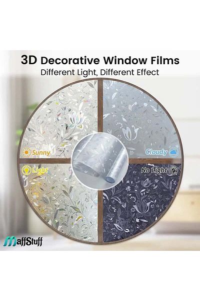 MaffStuff Decorative Window Film, 3D Tulip Floral Pattern, For Privacy and Solar Protection, 60x200 cm