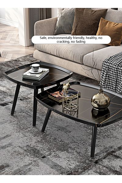 sharpdo Modern Living Room Small Square Table Coffee Table Side Table, Black Marble Texture Square Table