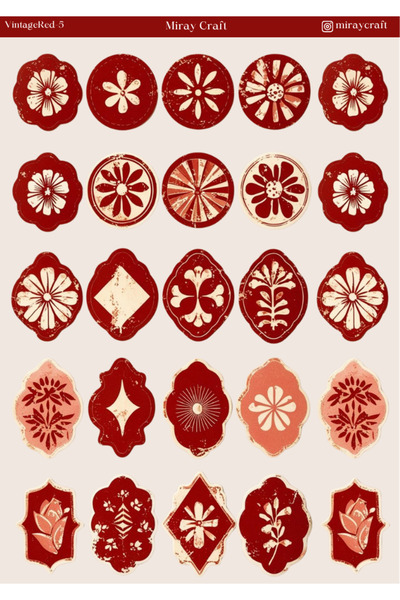 MirayDesign 1 autocolant tematic vintage roșu (12x17 cm) pentru Bullet Journa...