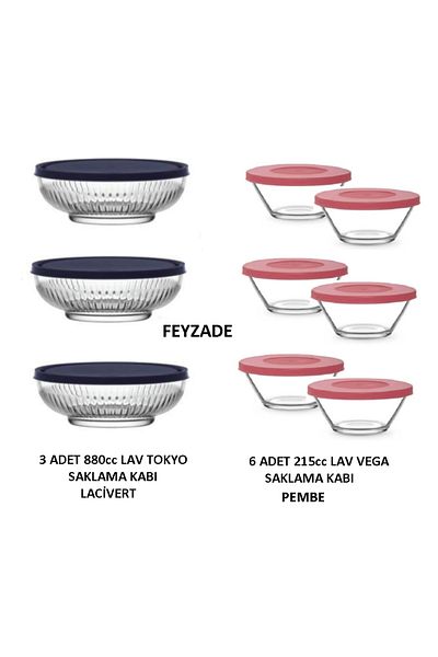 LAV Feyzade Vega Storage Tank 6 Pcs 215Cc Beige-Pink - Tokyo Storage Tank 3 Pcs 880Cc Navy Blue