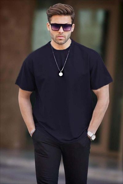 Madmext Ανδρικό μπλουζάκι Navy Blue Basic Oversize 7010