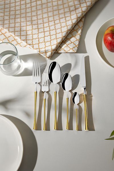 Nehir Marbella Gold Satin 36 Piece Cutlery Set for 6 People