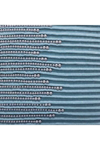 Danube Home Gleam Cotton Velvet Cushion with Moti Hand Work-Light Blue-45x45cm|100% Cotton Couch Filled Cushion