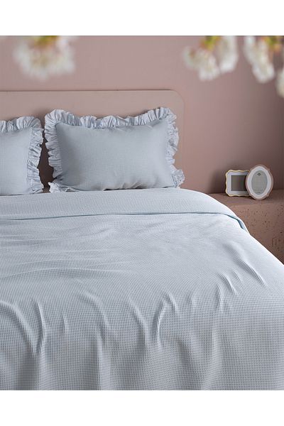 Madame Coco Fidelitas Double 100% Cotton Bedspread - Blue