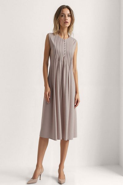 Vitrin Button Front Crinkle Fabric Zero Sleeve Dress