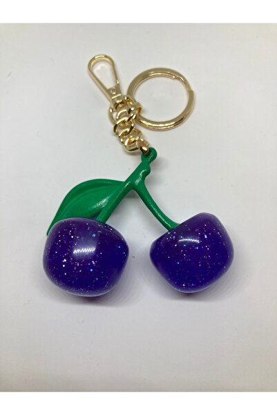 Omarder Deri Büyük Boy Mor Kiraz Anahtarlık, Çanta Charmı